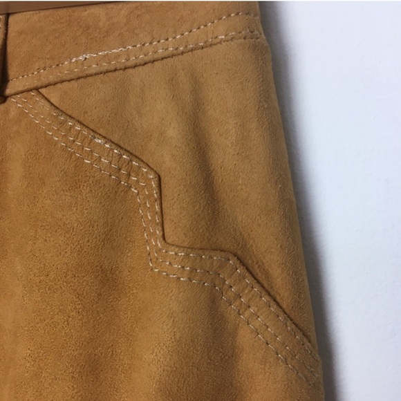 VINTAGE Tan Camel Suede A Line High Waist Midi Skirt XS - Picture 2 of 6